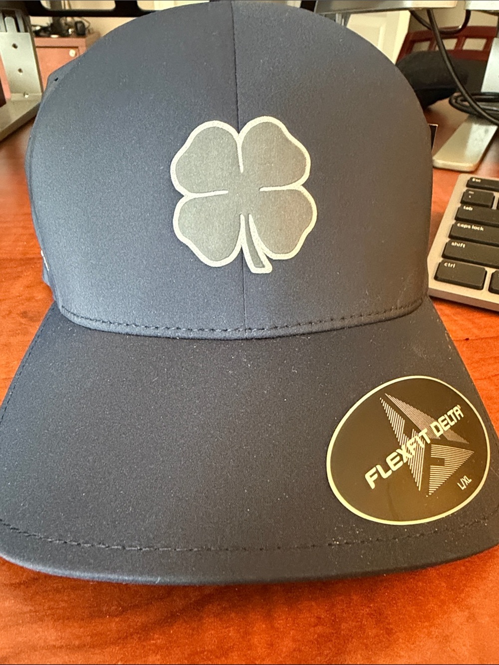 Black Clover Navy Flexfit Delta Golf Hat with Clover Logo